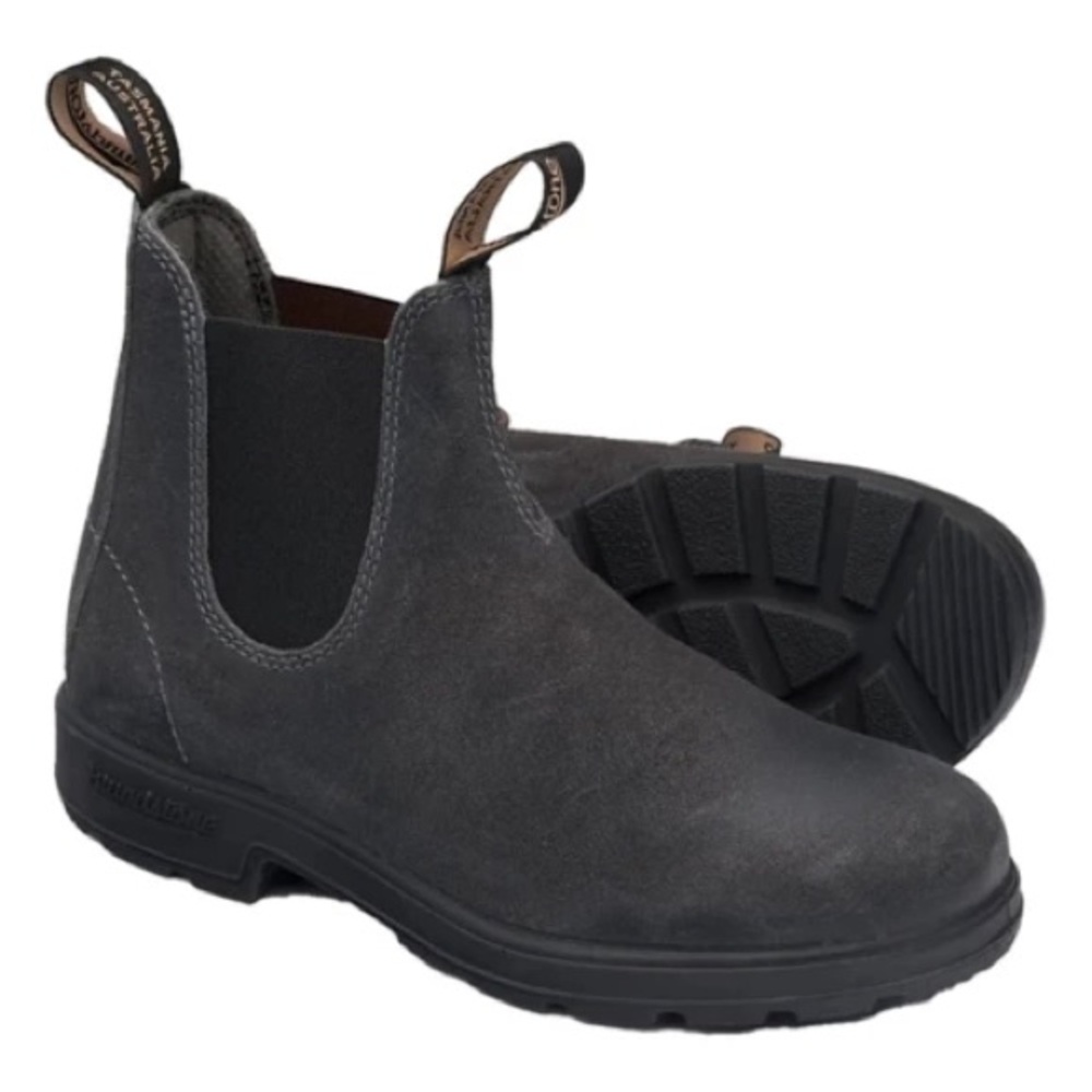 Blundstone Navy Grey Nubuck Leather Low Heel Chelsea Boots